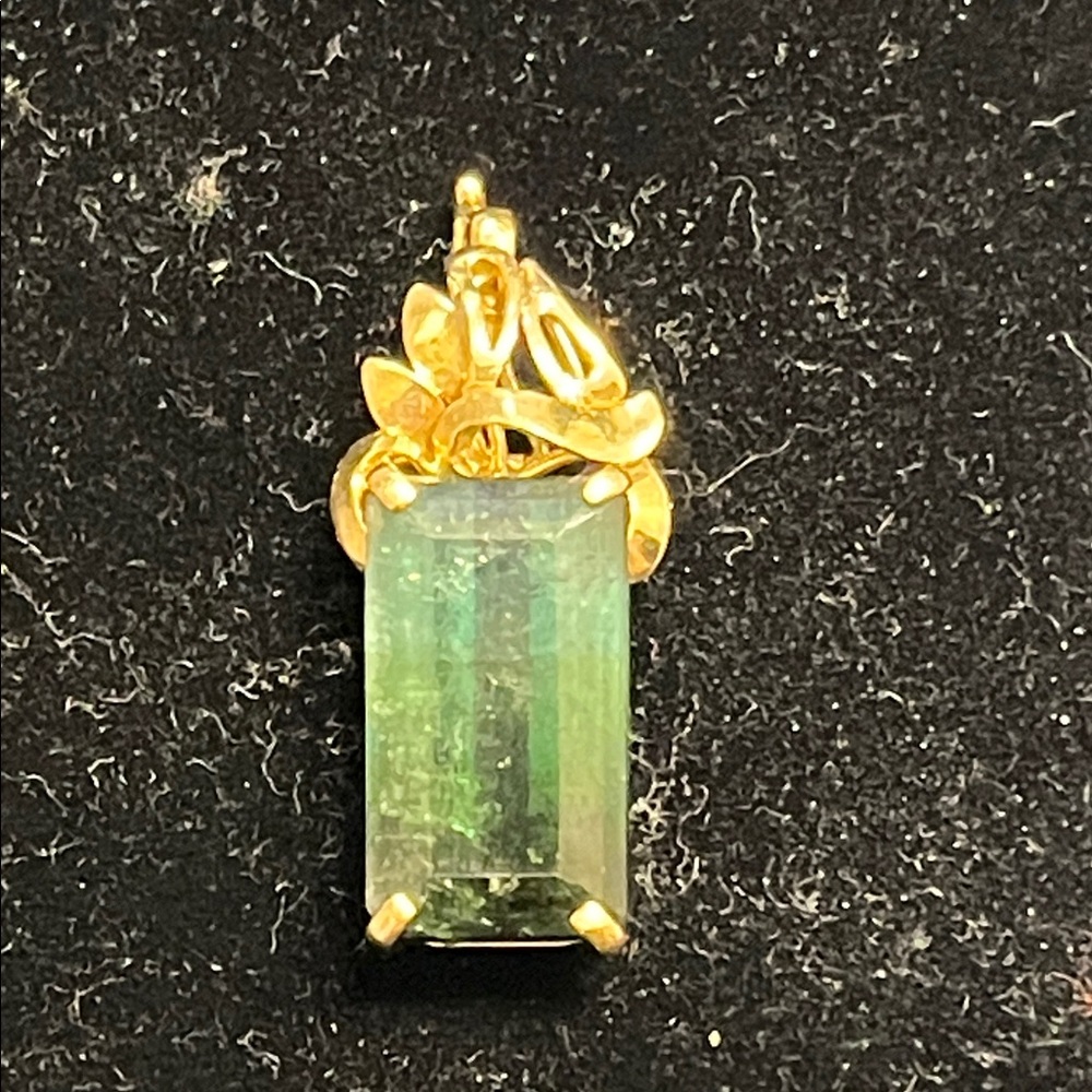 Hinged bail Blue green stone 14kt gold pendant